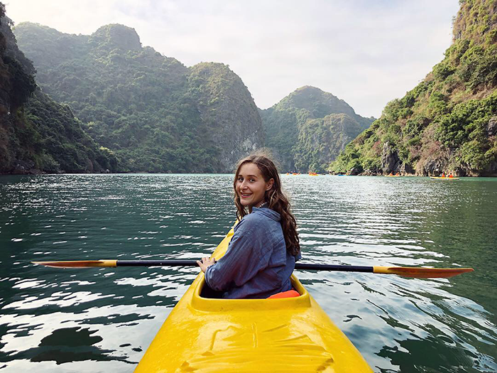 Abigail in a canoe
